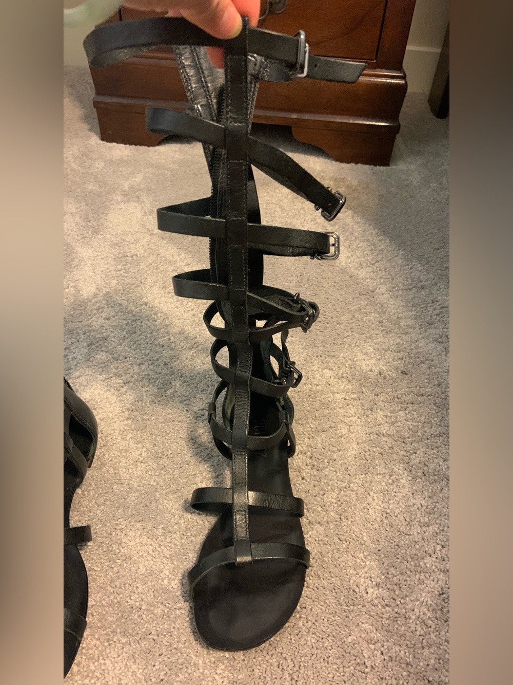 SCHUTZ Black Multi-Strap Gladiator Knee-High Sandals